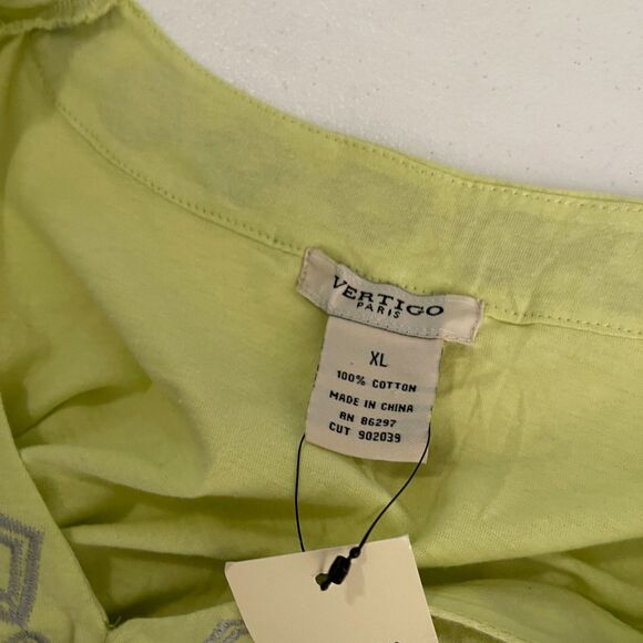 Vertigo Paris Blouse Women's XL Neon Embroidered V-Neck Short Sleeve Top NWT - Picture 11 of 13